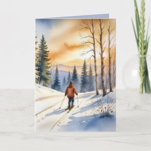 Cartão De Festividades Birthday Cross Country Skier Watercolor