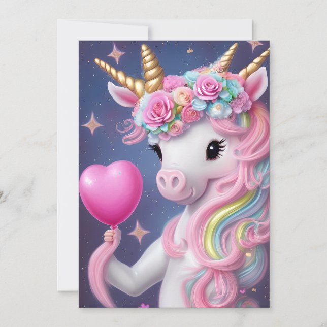 Cartão De Festividades Birthday Girl Pink Baby Unicorn (Frente)