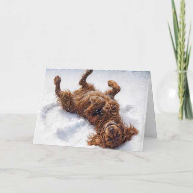 Cartão De Festividades Birthday Irish Setter Making a Snow Angel (Frente)