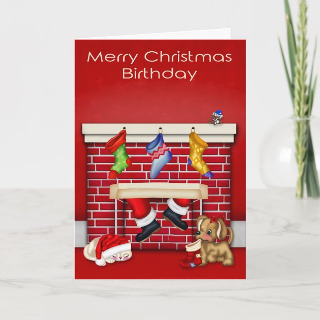 Cartão De Festividades Birthday on Christmas greeting card (Frente)