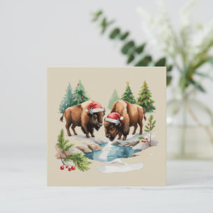Cartão De Festividades Bisão de Natal Búfalo Animal Ocidental Vida Selvag
