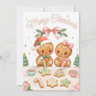 Cartão De Festividades Biscoito de casal de gengibre de Natal fofo