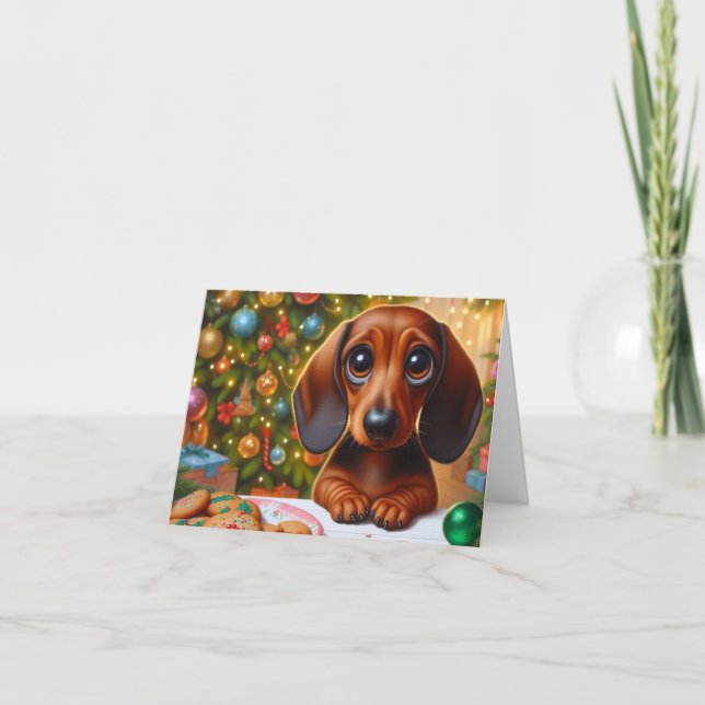 Cartão De Festividades Biscoito de Natal de Dachshund (Frente)