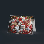 Cartão De Festividades Biscoitos De Açúcar De Natal Em Púltimo Vermelho<br><div class="desc">Uma placa festiva é cheia de biscoitos de Natal intricadamente decorados,  com designs como Papais noeis,  estrelas e árvores de Natal</div>