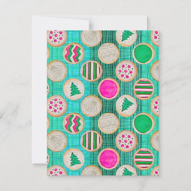 Cartão De Festividades Biscoitos de Açúcar Pintados à Mão Festiva em Teal (Frente)