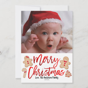 Cartão De Festividades Biscoitos de Gengibre Vermelho Natal Feliz Foto