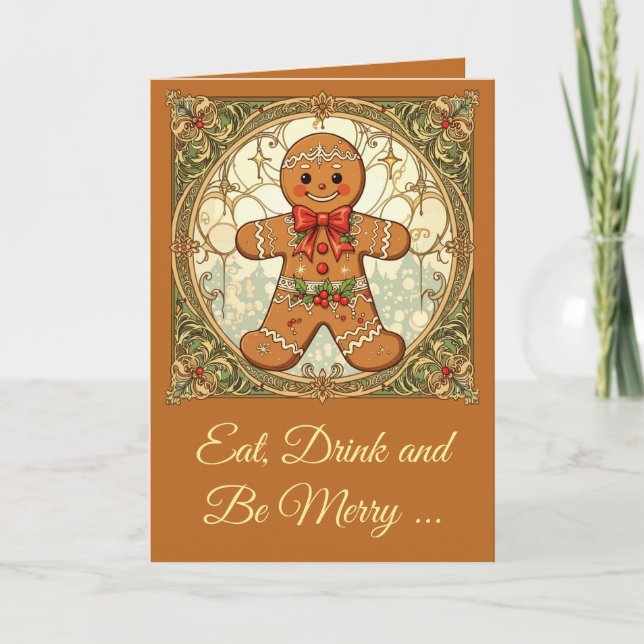 Cartão De Festividades Biscoitos de Homem de Gengibre Natal Festivo (Frente)