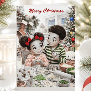 Cartão De Festividades Biscoitos de Natal de Crianças Afro-Americanas Vin