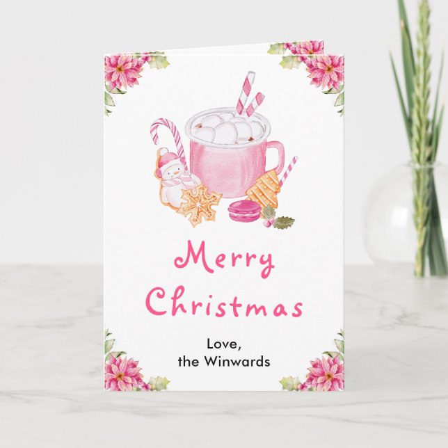 Cartão De Festividades Biscoitos de Natal e Cacau Rosa Feliz Natal (Frente)