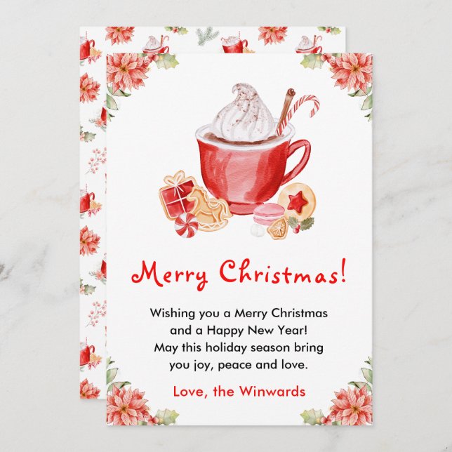 Cartão De Festividades Biscoitos de Natal e Cacau Vermelho Feliz Natal (Frente/Verso)