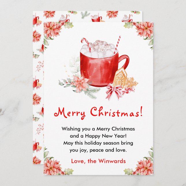 Cartão De Festividades Biscoitos de Natal e Cacau Vermelho Feliz Natal (Frente/Verso)