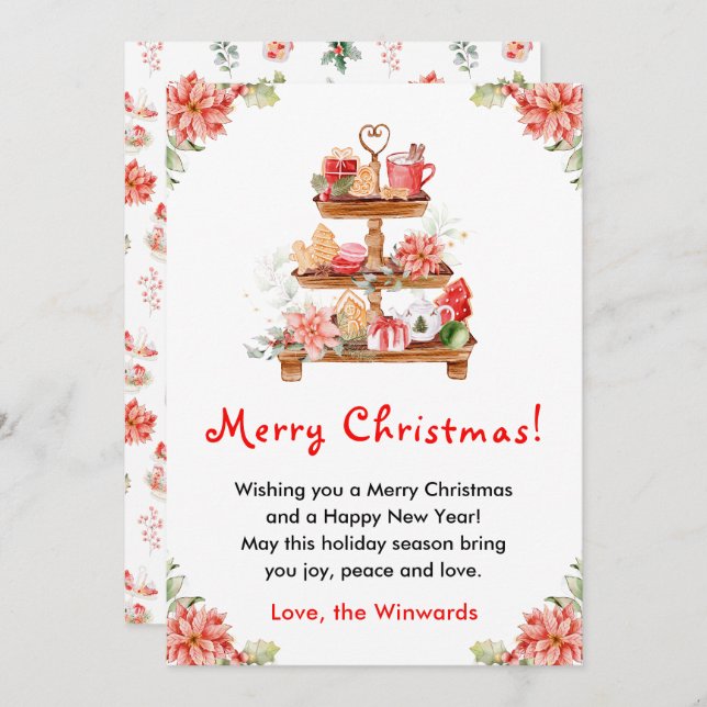 Cartão De Festividades Biscoitos de Natal e Cacau Vermelho Feliz Natal (Frente/Verso)