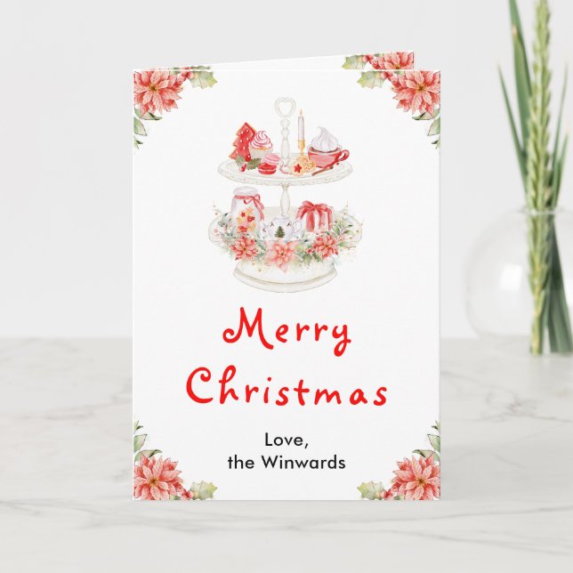 Cartão De Festividades Biscoitos de Natal e Cacau Vermelho Feliz Natal (Frente)