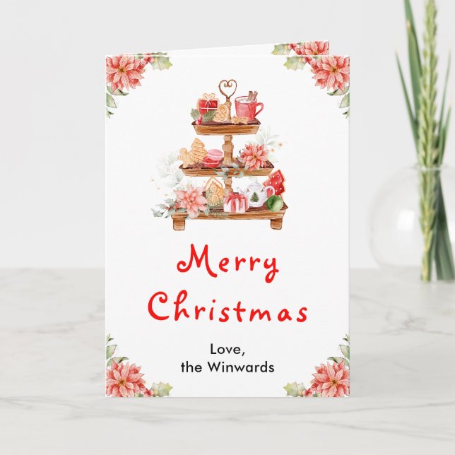 Cartão De Festividades Biscoitos de Natal e Cacau Vermelho Feliz Natal (Frente)