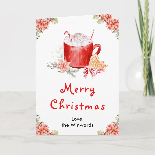 Cartão De Festividades Biscoitos de Natal e Cacau Vermelho Feliz Natal (Frente)