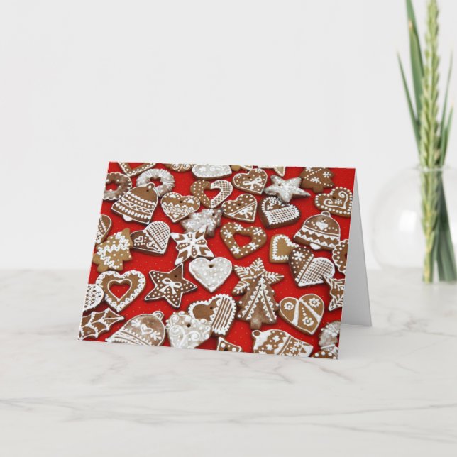 Cartão De Festividades Biscoitos de Pão de Natal Vermelho (Frente)