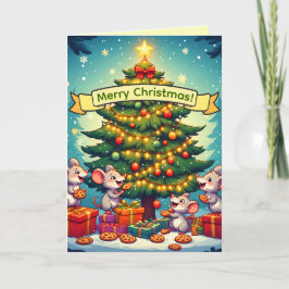 Cartão De Festividades Biscoitos de Ratos Fofos Árvore de Natal Festiva A