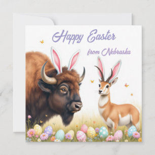 Cartão De Festividades Bison americano e pronghorn com orelhas de coelho