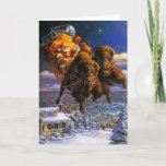 Cartão De Festividades Bison Pulling Santa Claus<br><div class="desc">Bison pulling Santa Claus in a sleigh</div>