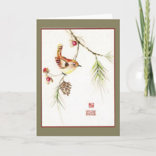 Cartão De Festividades Bittersweet--Carolina Wren. Holiday card.