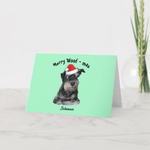 Cartão De Festividades Black and Silver Schnauzer vestindo um Papai Noel