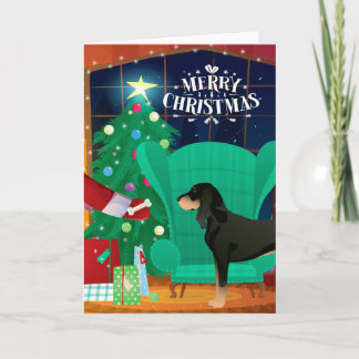 Cartão De Festividades Black and Tan Coonhound Christmas Santa's Gift