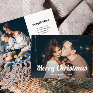 Cartão De Festividades Black and White Boho   Duas Fotografias Feliz Nata