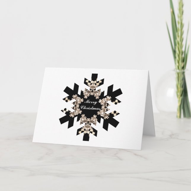 Cartão De Festividades Black and White Fractal Art Snowflakes (Frente)
