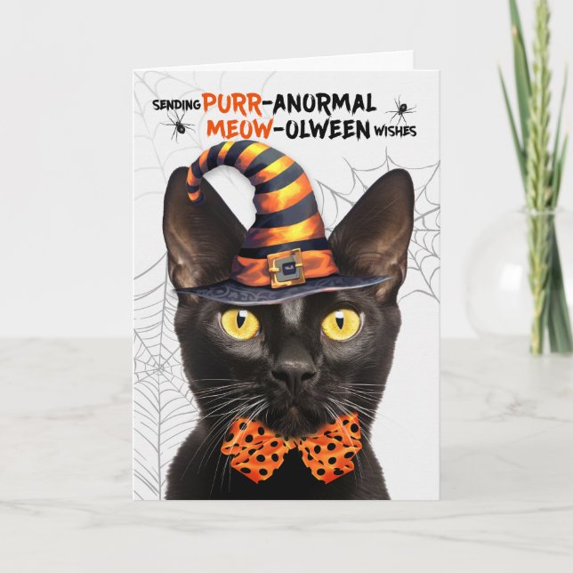 Cartão De Festividades Black Bombay Halloween Cat PURRanormal MEOWolbetwe (Frente)