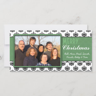 Cartão De Festividades Black & Branco Damasco Verde Corte Feliz Natal