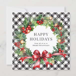Cartão De Festividades Black Buffalo Xadrez Wreath Holly Berries Business