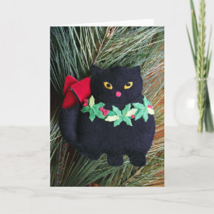 Cartão De Festividades Black Cat Felt Christmas Ornament, Blank Card