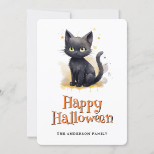 Cartão De Festividades Black Cat Kids Happy Halloween Card