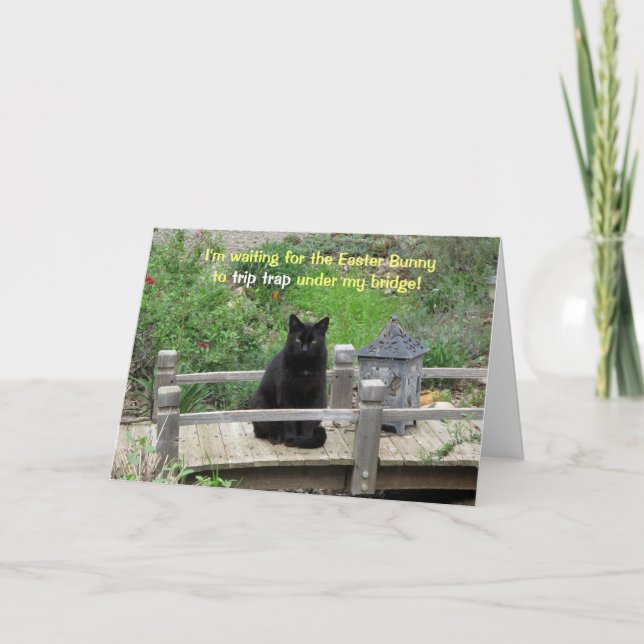 Cartão De Festividades Black Cat Waiting on Bridge Easter Card (Frente)