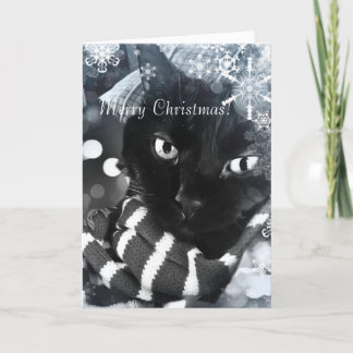 Cartão De Festividades Black Cat with Snowflakes Christmas Card