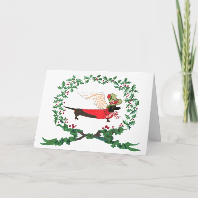 Cartão De Festividades Black Dachshund Barking para JOY! (Frente)