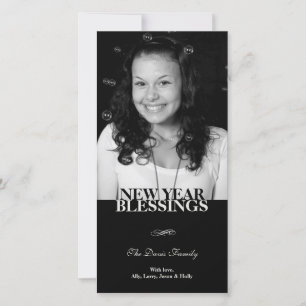 Cartão De Festividades Black flourish elegant new year holiday greeting