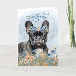 Cartão De Festividades Black French Bulldog Flores Silvestres Dia das Mãe