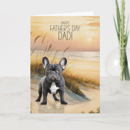 Cartão De Festividades Black French Bulldog Sunset Beach Father's Day