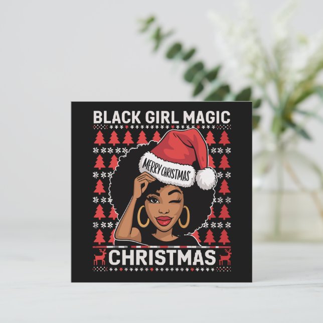 Cartão De Festividades Black Girl Magic Feliz Natal Afro-Americano (Em pé/Frente)