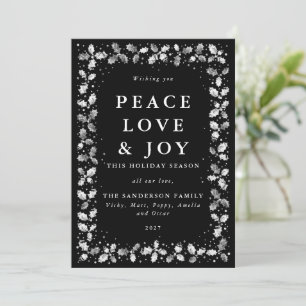 Cartão De Festividades Black Holly Peace Love + Joy