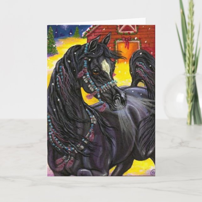 Cartão De Festividades BLACK HORSE Holiday Barn Note Card (Frente)