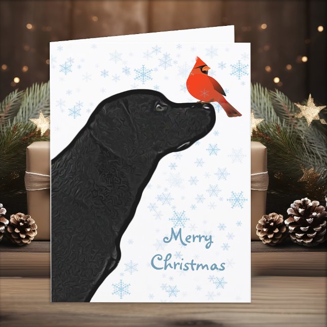 Cartão De Festividades Black Lab Christmas Cardinal Cute Labrador Dog (Criador carregado)