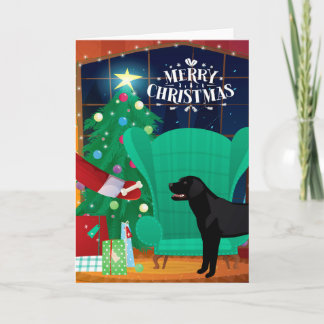Cartão De Festividades Black Lab Christmas Santa's Gift