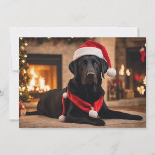 Cartão De Festividades Black Lab com chapéu de Papai Noel