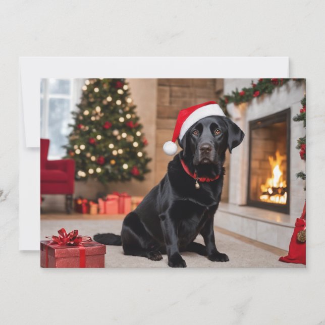Cartão De Festividades Black Lab com uma Árvore de Natal (Frente)