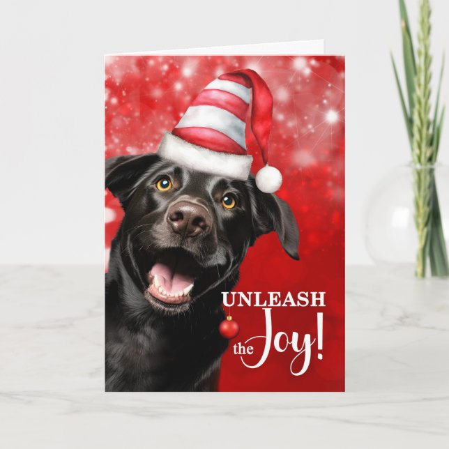 Cartão De Festividades Black Lab Dog Unleash the Joy Christmas (Frente)