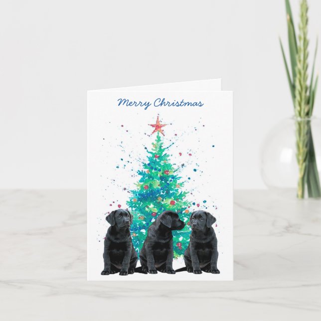 Cartão De Festividades Black Lab Feliz Natal Labrador Cachorro Bonito (Frente)