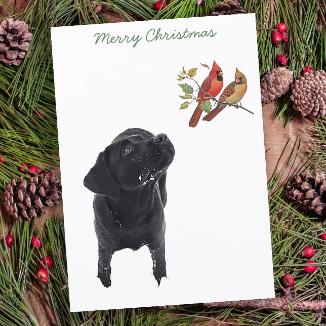 Cartão De Festividades Black Lab Felry Christmas Cog Bird Labrador (Criador carregado)