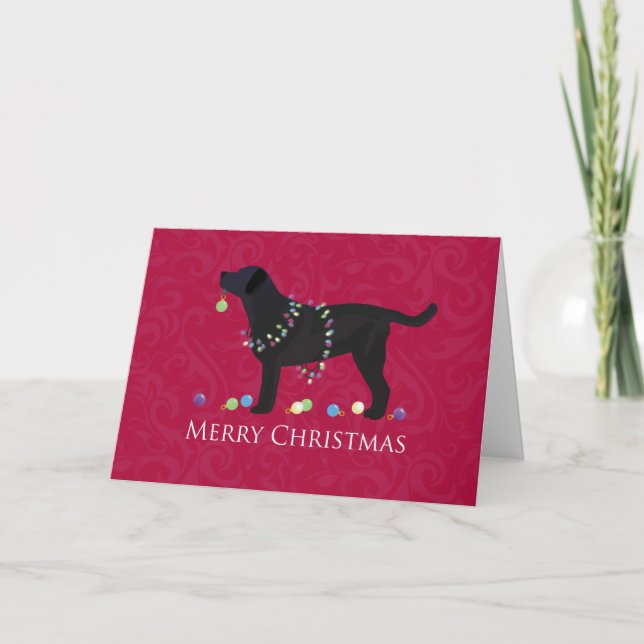 Cartão De Festividades Black Lab Merry Christmas Design (Frente)